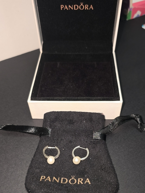Pandora Jewelry - Pandora Silver Huggie Earrings with White Pearls